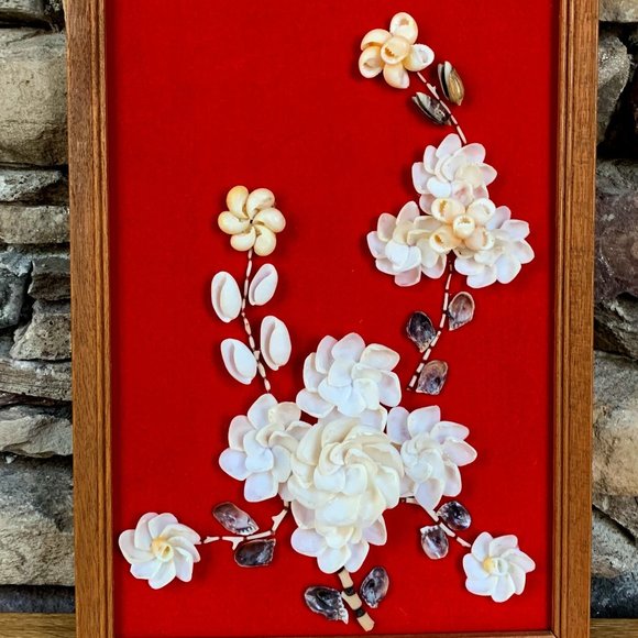 Hand Crafted Art Vtg Seashell Art Floral 3d Hand Crafted Shells
